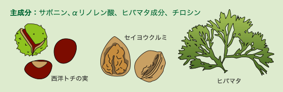 主成分：サポニン、αリノレン酸、ヒバマタ成分、チロシン